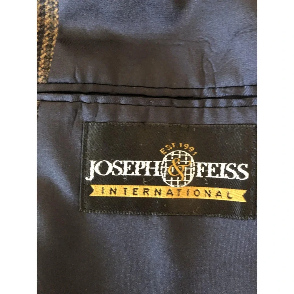 Joseph & Feiss International Sport Coat Mens 46 Regular Brown Gray Wool Plaid